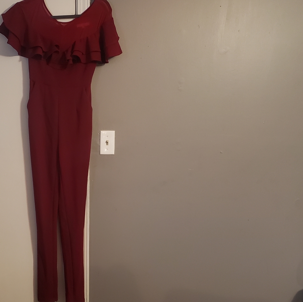 Red Ruffle Jumpsuit - Picture 3 of 4